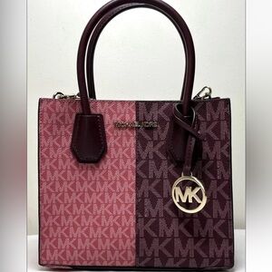 Michael KORS MERCER TWO-TONED OXBLOOD MEDIUM-SIZE LOGO CROSSBODY